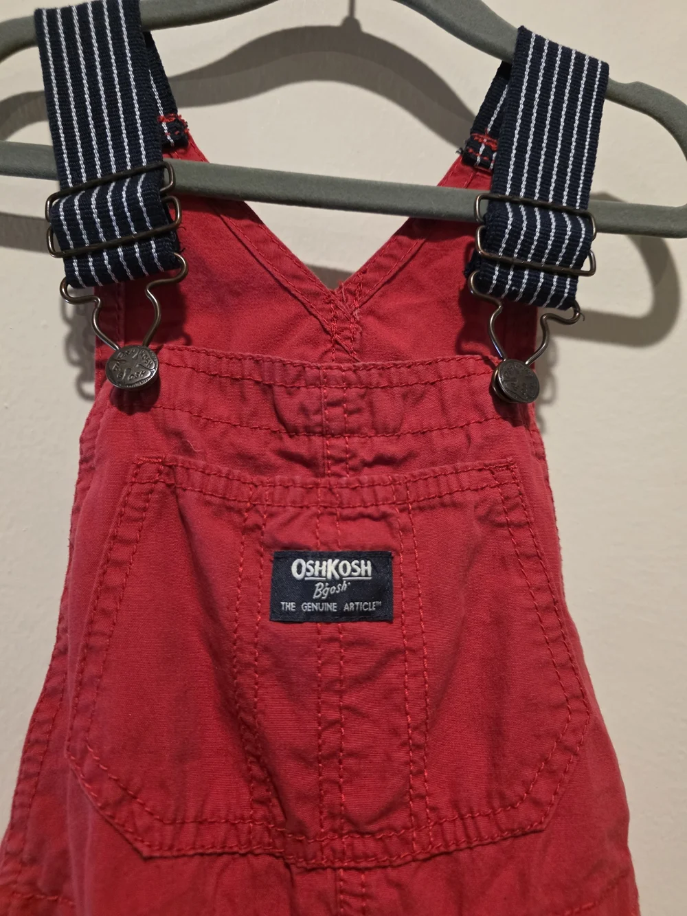 OshKosh B'gosh Red Kids Overalls with Navy Stripe Straps Size 4
